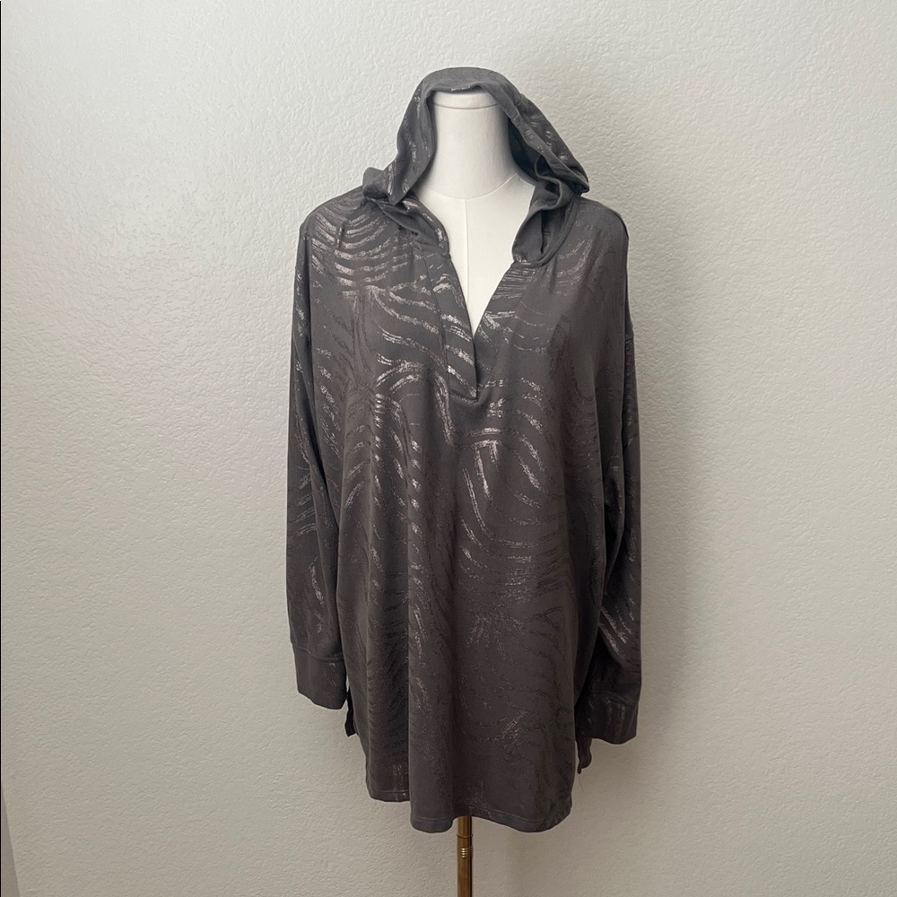 Fred David Gray Hooded Pullover Top